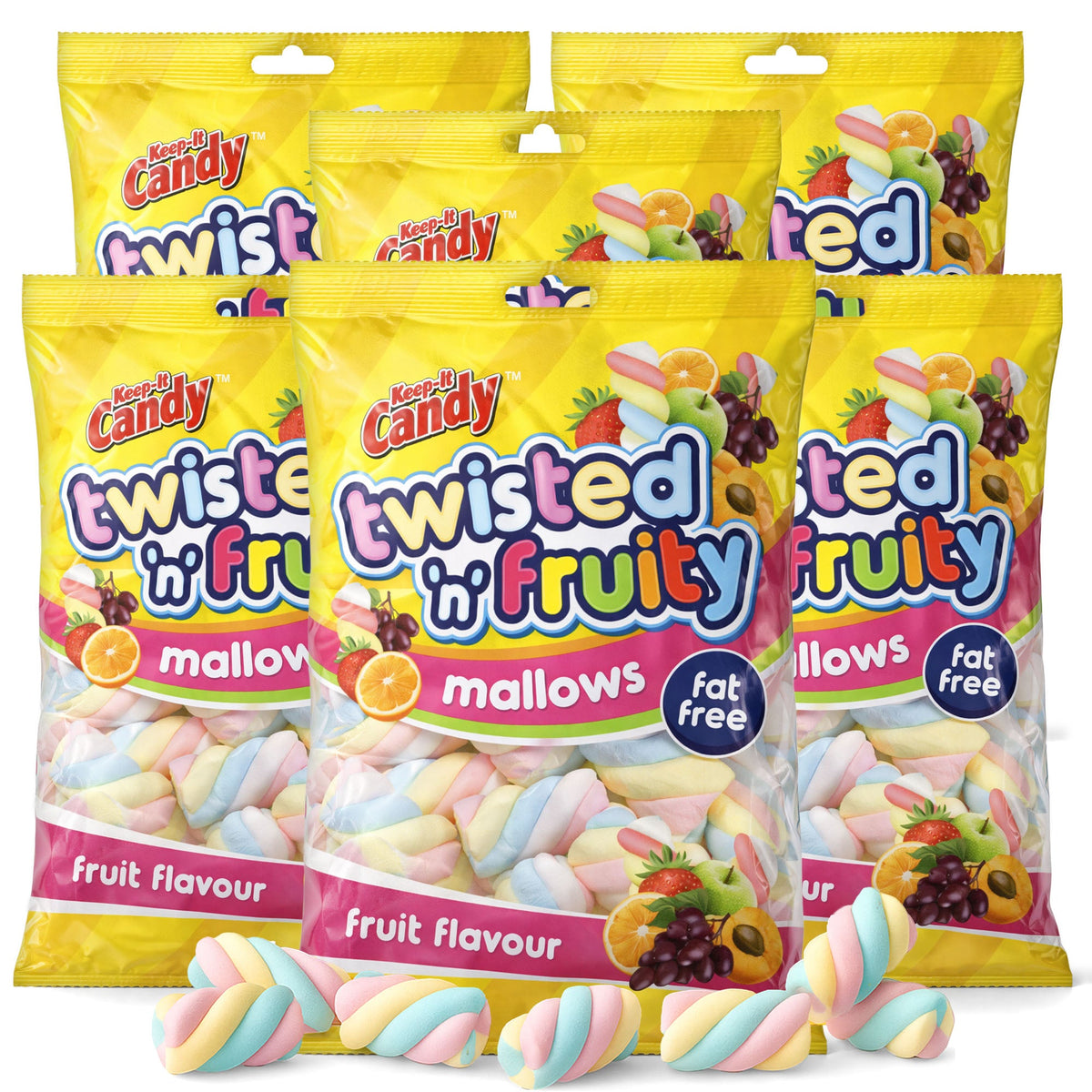 1-6pk Fruit Flavour Twisted Marshmallows Mini Mallows Bulk Party Sweets Candy