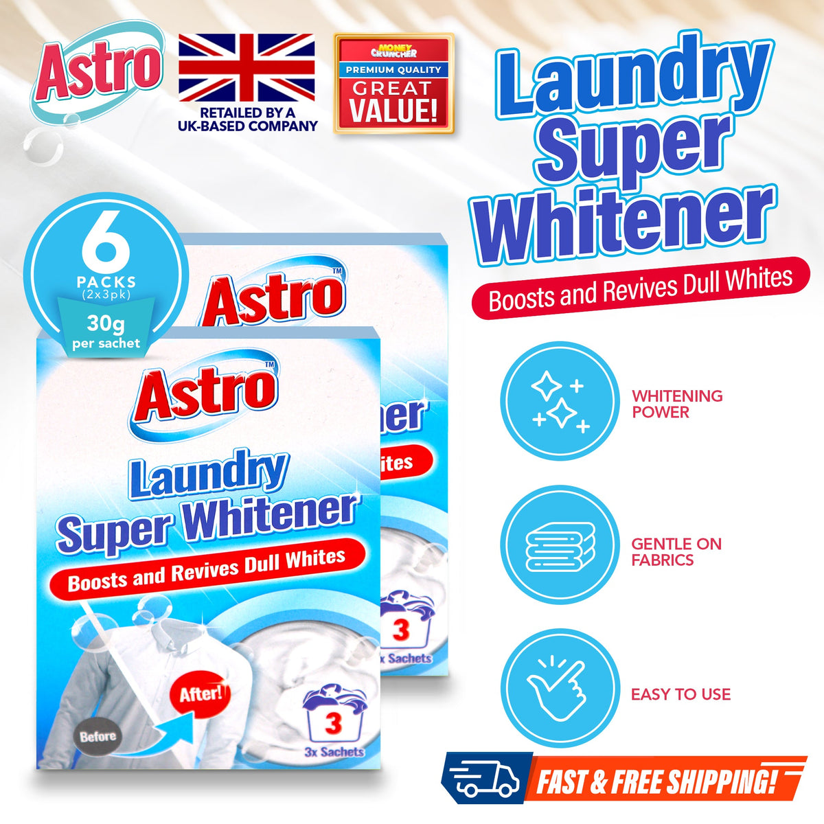 Laundry Whitener Powder for Whites | Oxi-Powered Stain Remover | 6 Pack