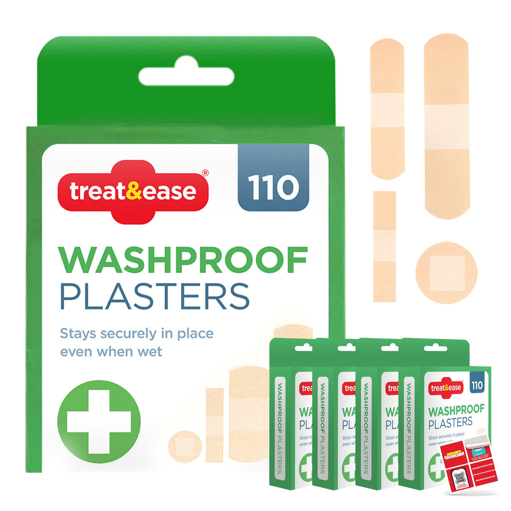 Waterproof Washproof Plasters | Assorted First Aid Strips for Kids & Adults | 110 Pack