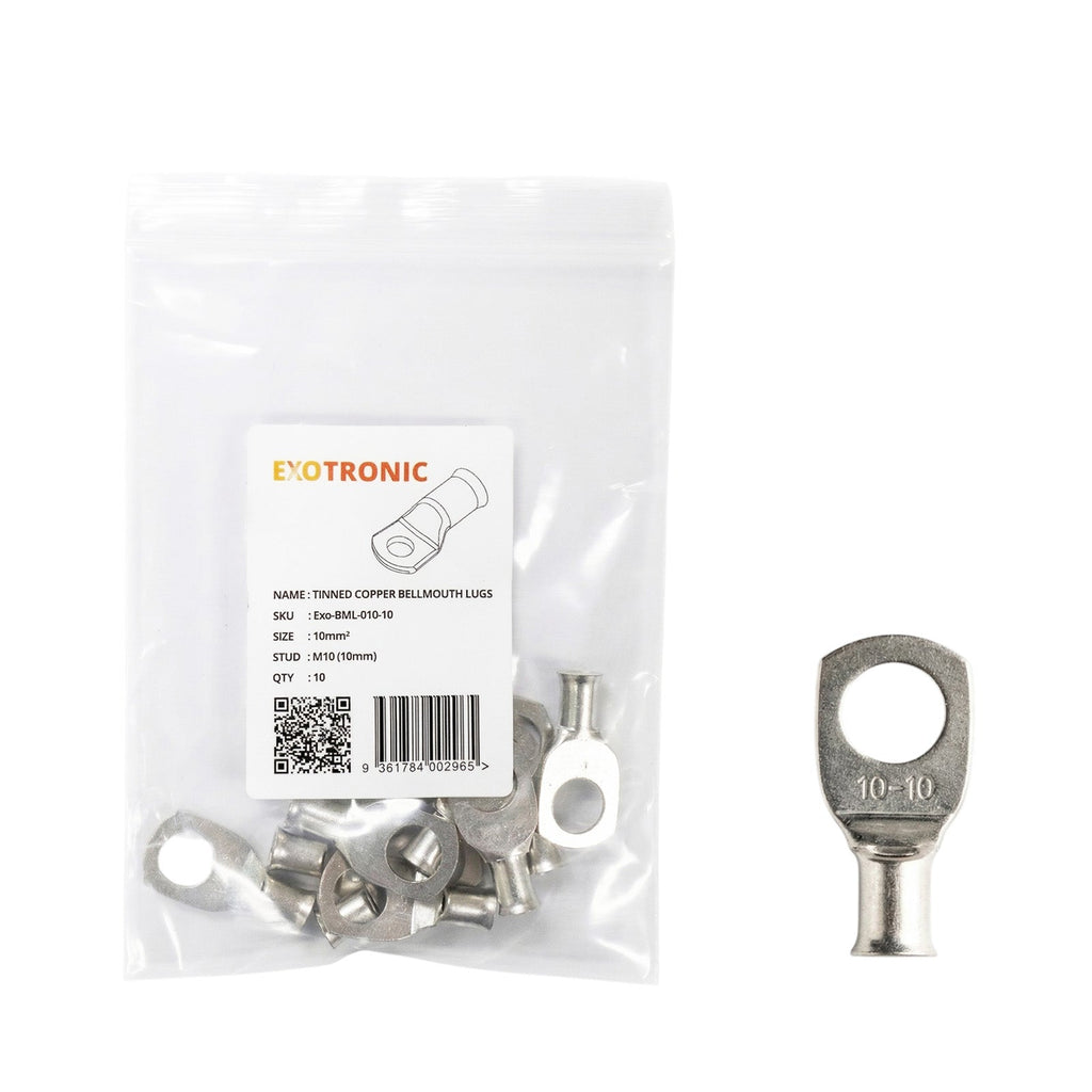 10 Pack of Exotronic 10mm² Copper Lug M10 | Bellmouth