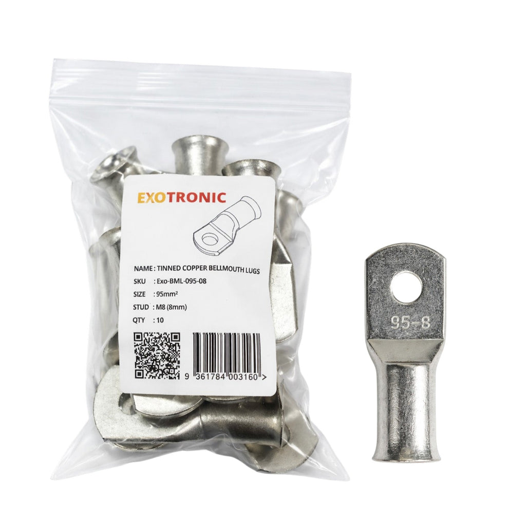 10 Pack of Exotronic 95mm² Copper Lug M8 | Bellmouth