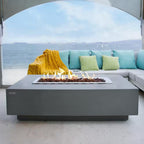 Granville Outdoor Fire Pit 60 In. X 27 In. Rectangular Concrete Propane Fire Table with Lava Rocks and Cover