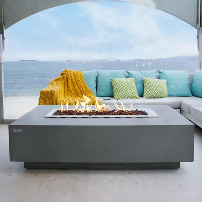 Granville 60-Inch Rectangular Concrete Propane Fire Table with Lava Rocks and Cover