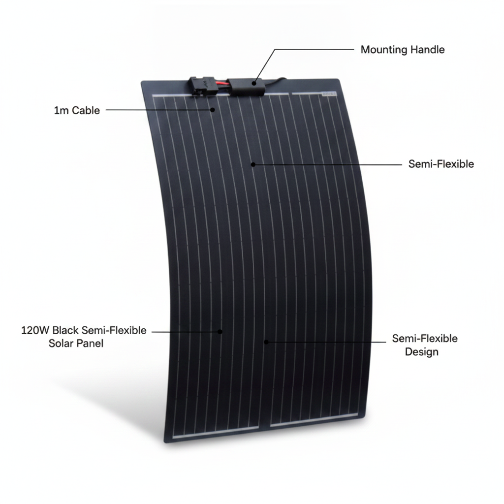 120W black semi-flexible fibreglass solar panel with durable ETFE coating