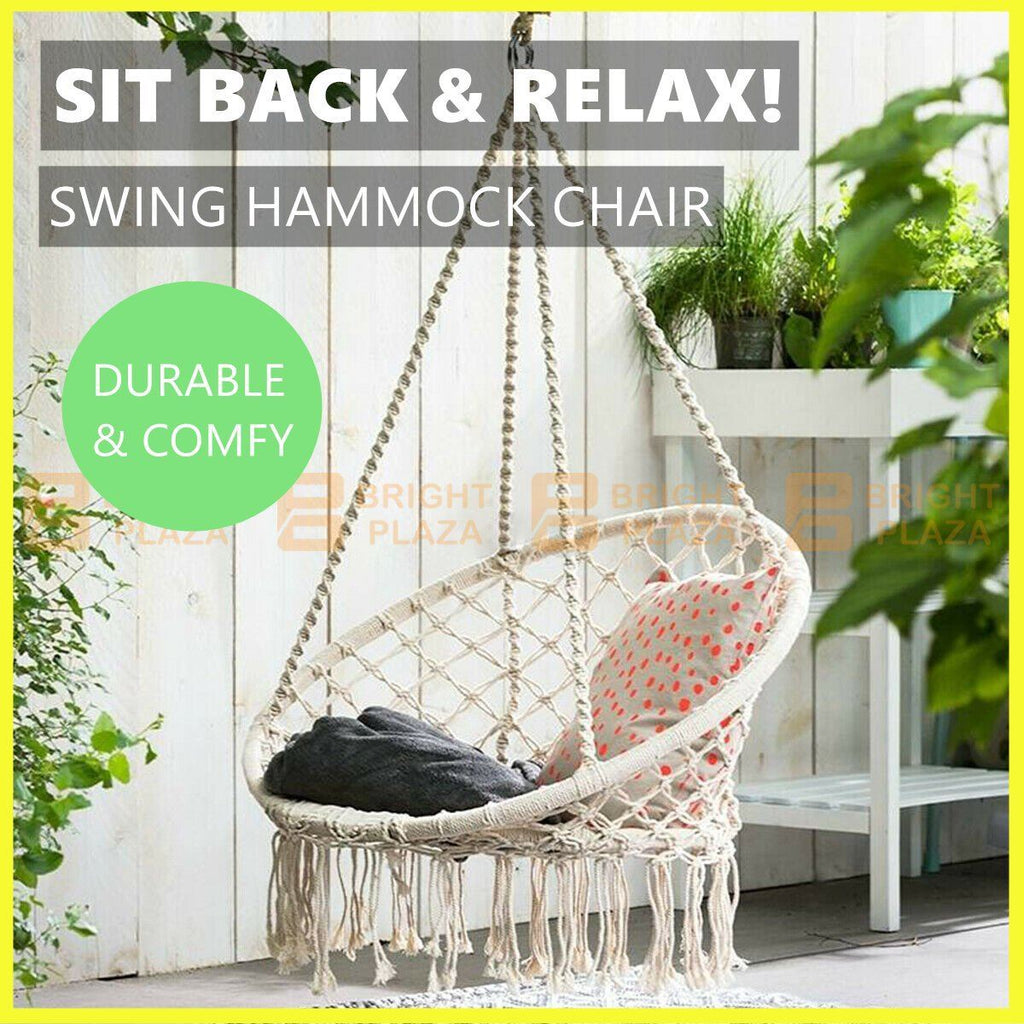 Large Hammock Chair Macrame Cotton Rope Swing Bed Relax Outdoor Hanging Seat Sit