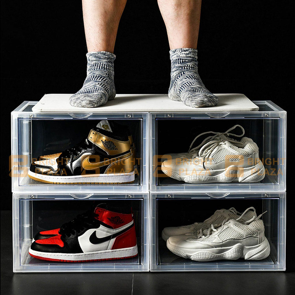 Premium Sneaker Display Shoe Box Storage Case Clear Plastic Boxes Side Stackable