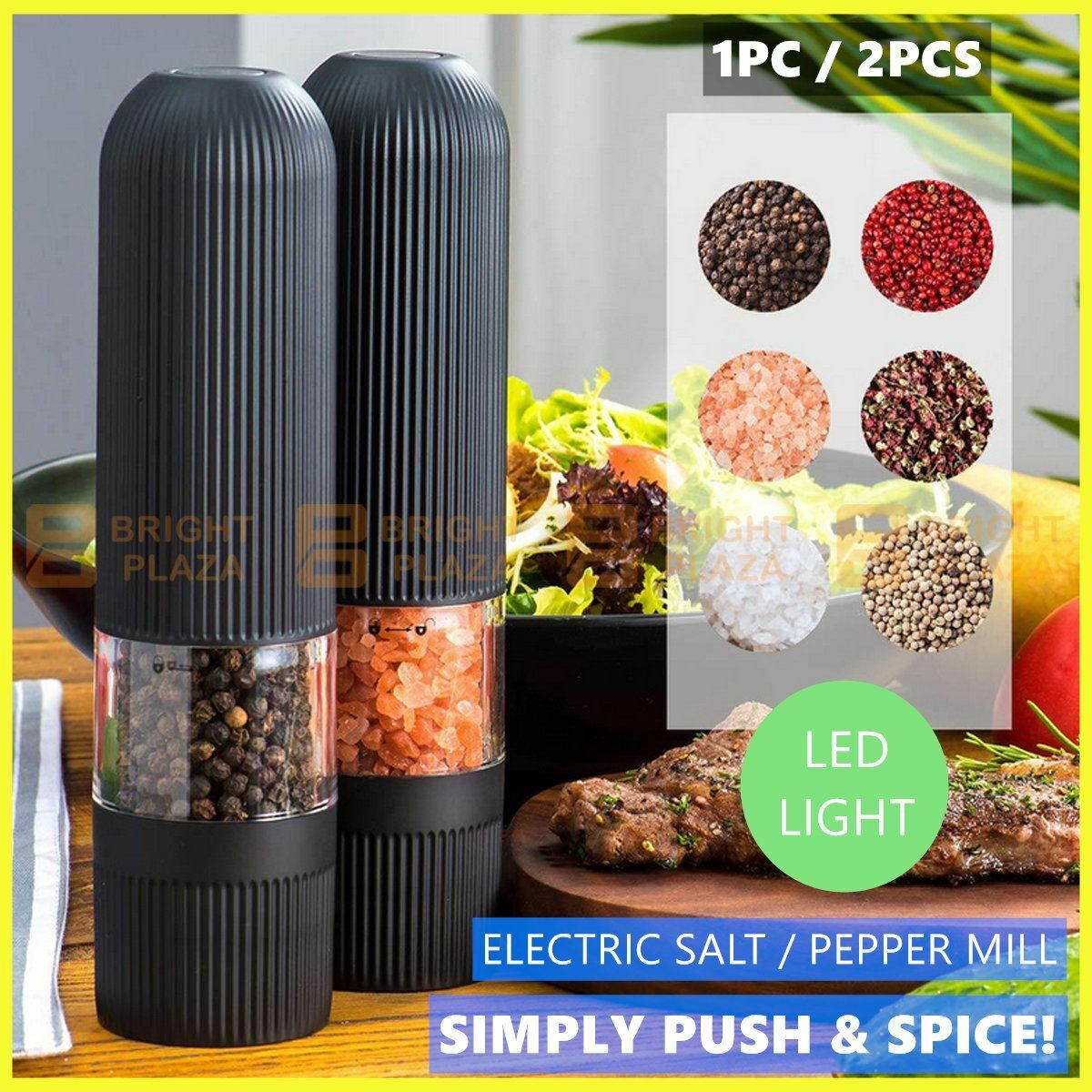 Electric Salt Pepper Grinder Mill Shaker One Touch Push Button LED Light Battery