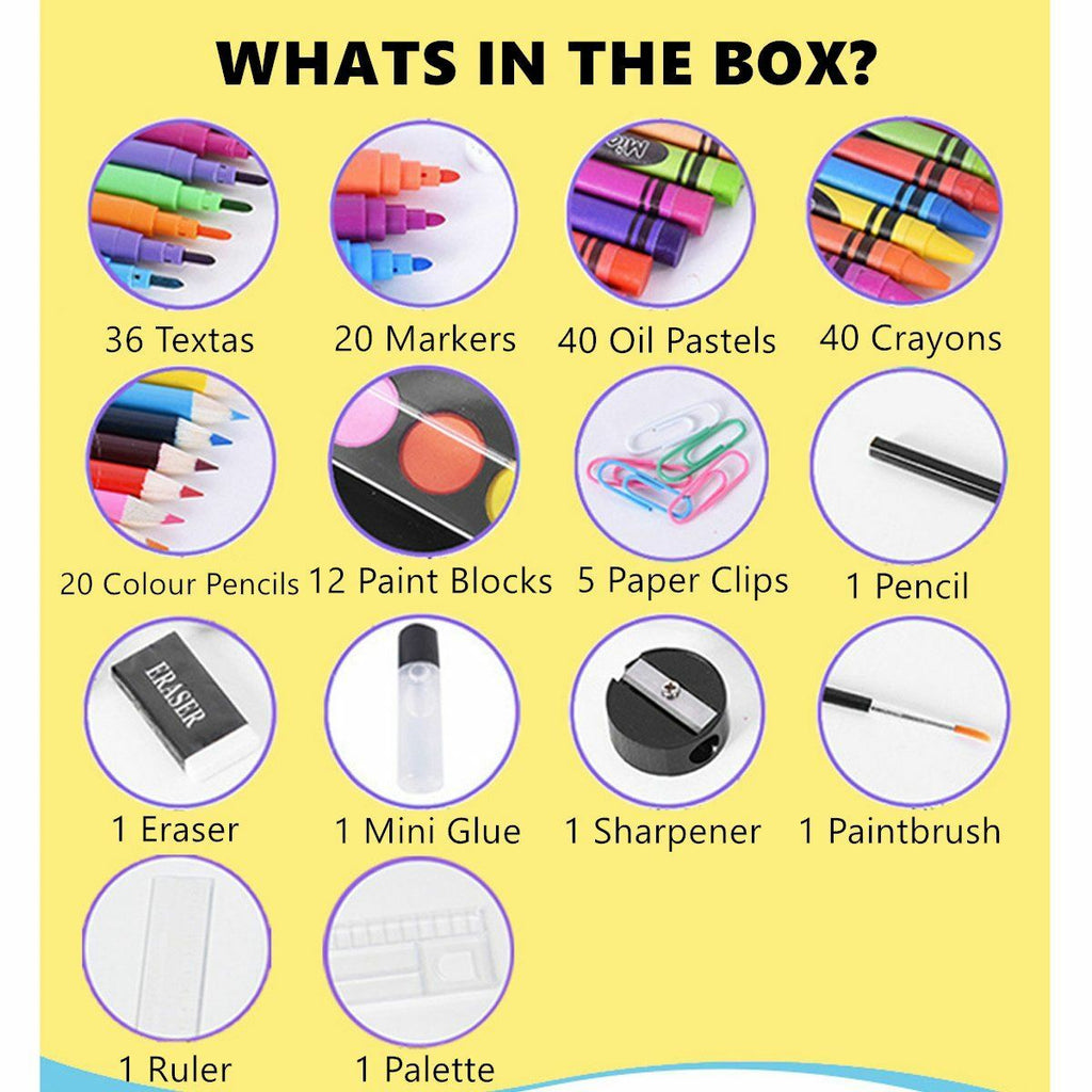 180PCS Kids Complete Art Set Box Case Paints Drawing Colour Pencils Pastels