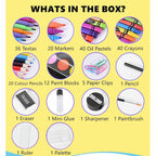 180PCS Kids Complete Art Set Box Case Paints Drawing Colour Pencils Pastels