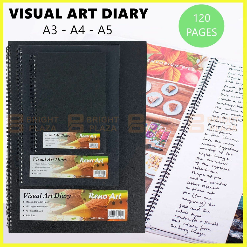 Visual Art Diary A3 A4 A5 Hardcover Black Spiral Wire 110gsm 120 Page Draw Paint