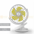 Portable Clip On Small Desk Fan Cooler Cooling USB Rechargeable Desktop Light