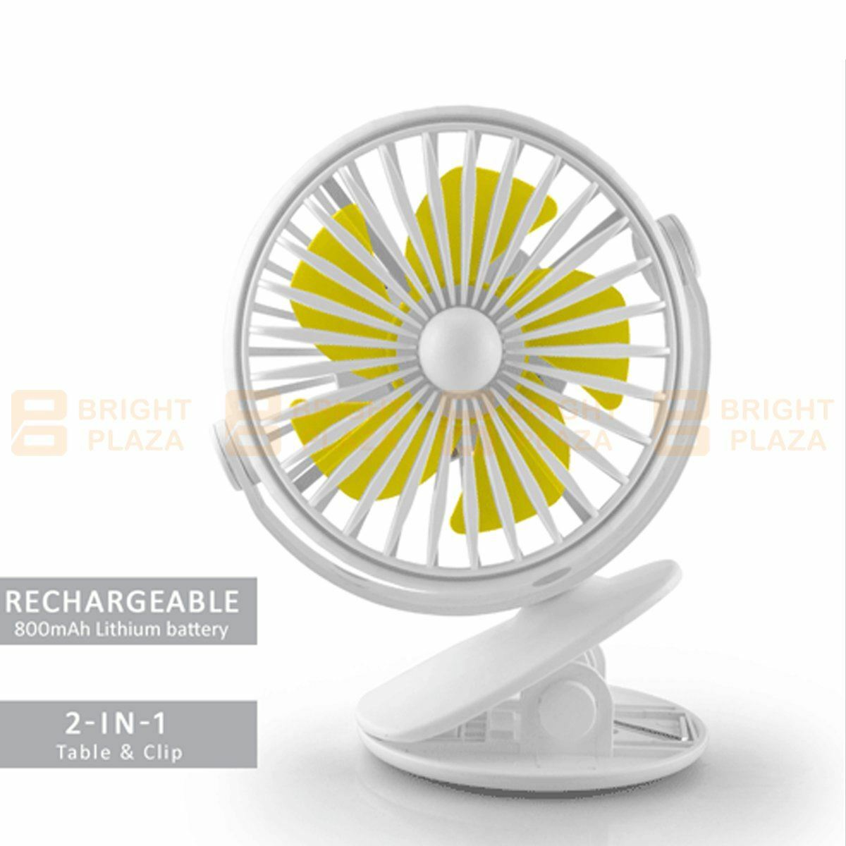 Portable Clip On Small Desk Fan Cooler Cooling USB Rechargeable Desktop Light