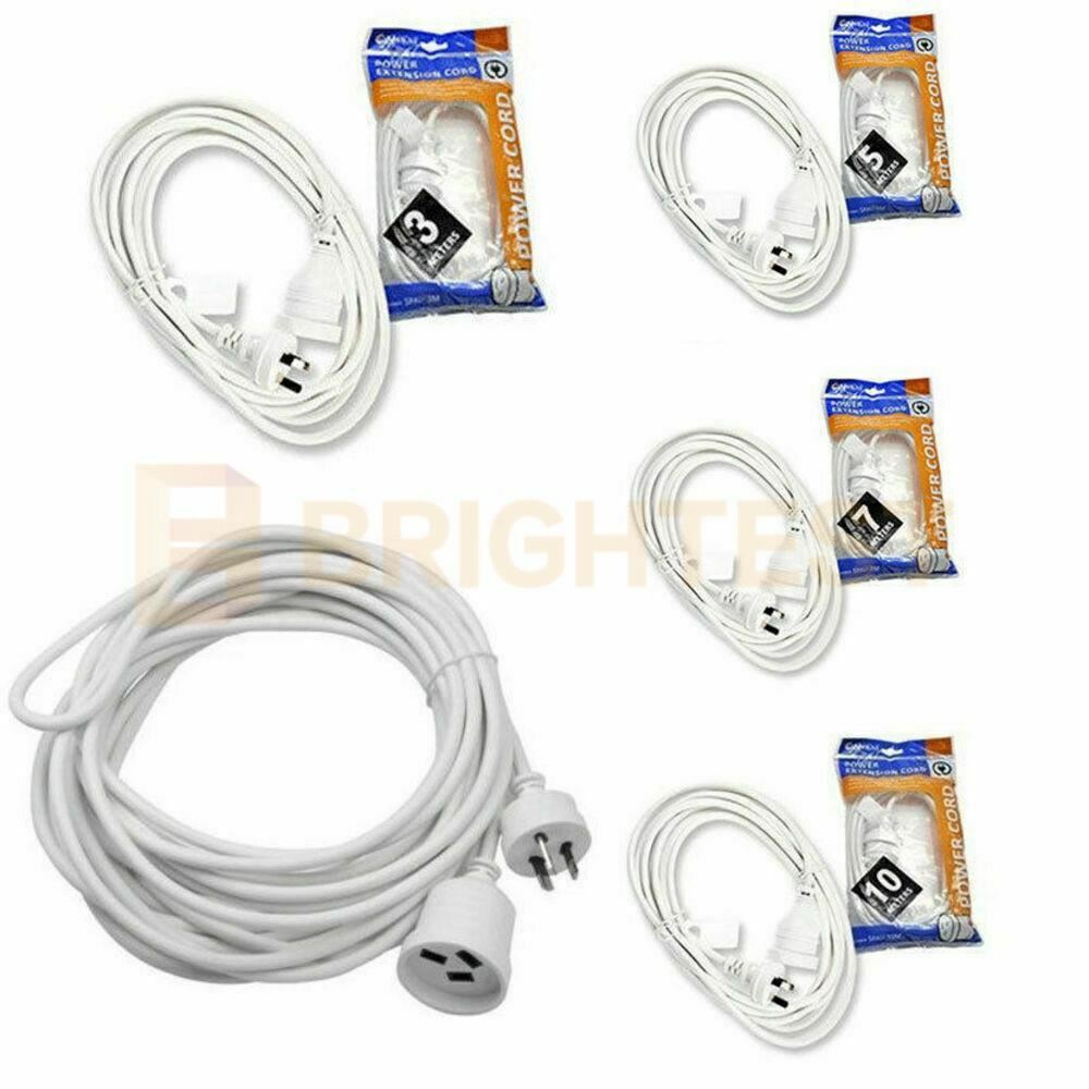 3M/5M/7M/10M Mains Power Extension Cord Lead Aus 3-Pin Plug 240V White Cable