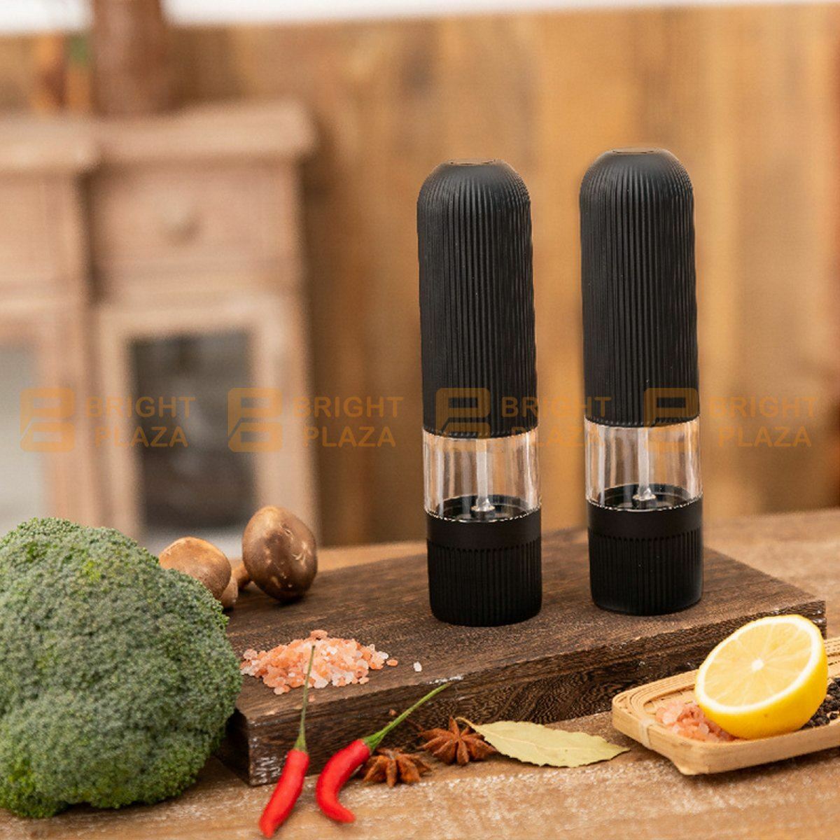 Electric Salt Pepper Grinder Mill Shaker One Touch Push Button LED Light Battery
