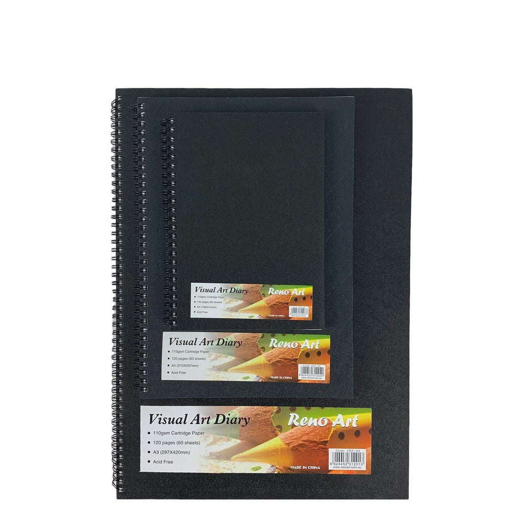 Visual Art Diary A3 A4 A5 Hardcover Black Spiral Wire 110gsm 120 Page Draw Paint