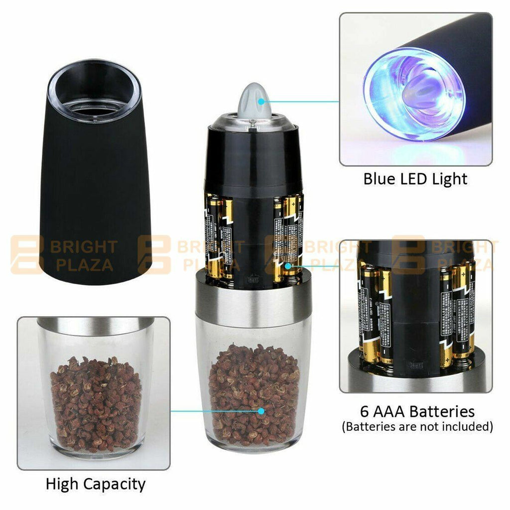 Electric Salt Pepper Grinder Mill Shakers Stainless Steel LED Light Battery Auto