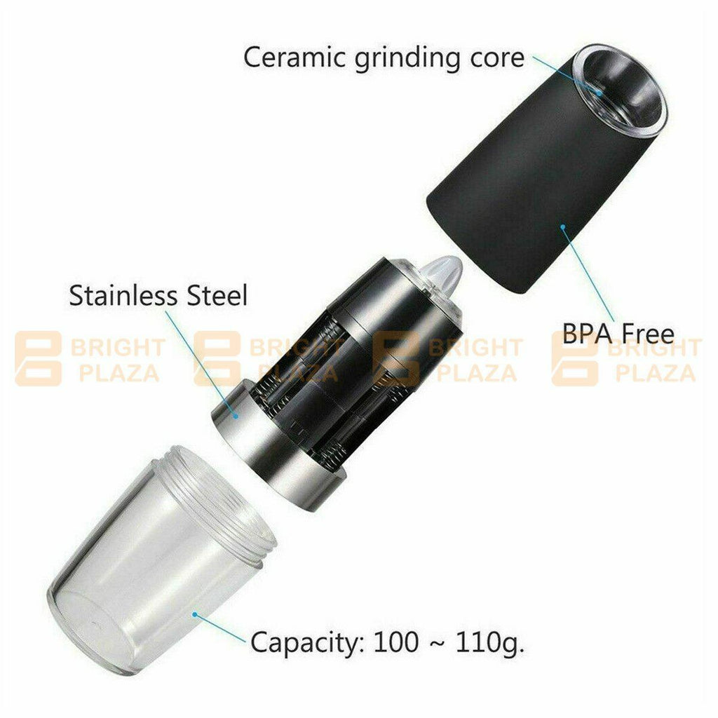 Electric Salt Pepper Grinder Mill Shakers Stainless Steel LED Light Battery Auto