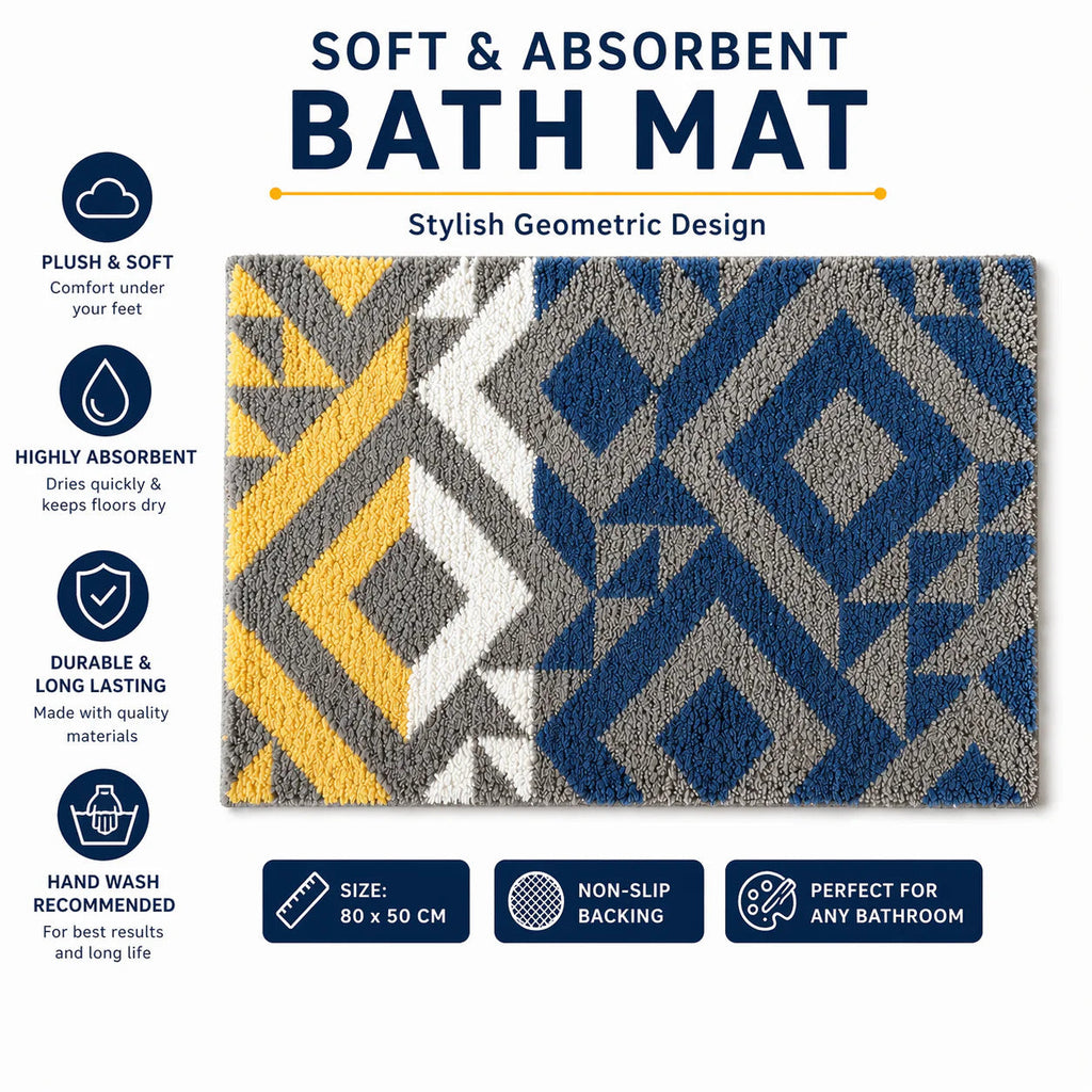 Bathroom Rug Non Slip Bath Mat Soft Absorbent Microfiber Floor Mat 80x50cm
