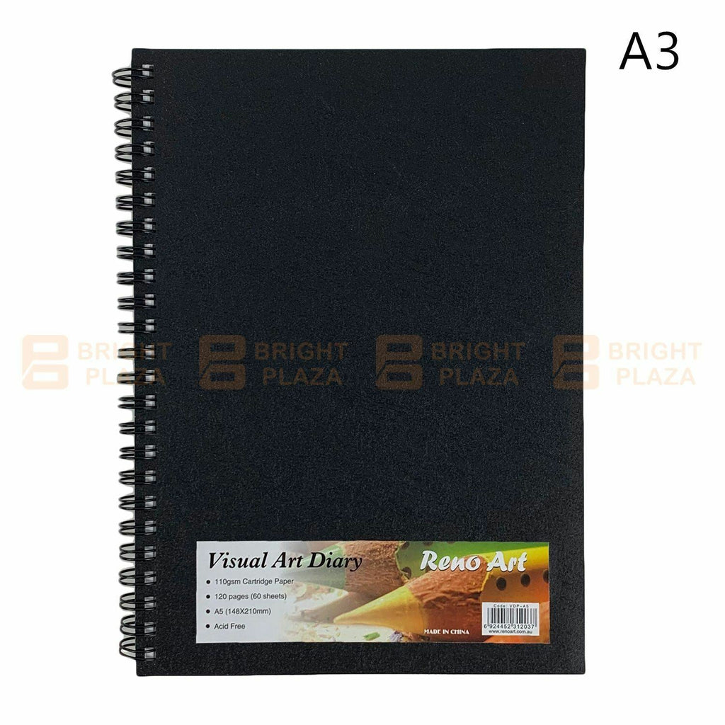 Visual Art Diary A3 A4 A5 Hardcover Black Spiral Wire 110gsm 120 Page Draw Paint
