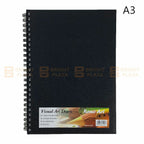 Visual Art Diary A3 A4 A5 Hardcover Black Spiral Wire 110gsm 120 Page Draw Paint