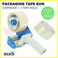 Packing Tape Dispenser Gun + 2 Rolls 50M x 48MM Clear Tape With Cutter Packaging