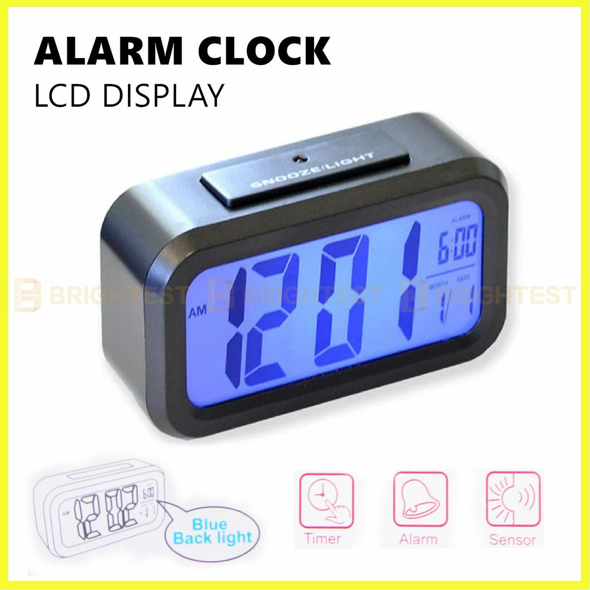 LCD Alarm Clock Digital Display Time Desk Bedroom Blue Back Light Date Temp
