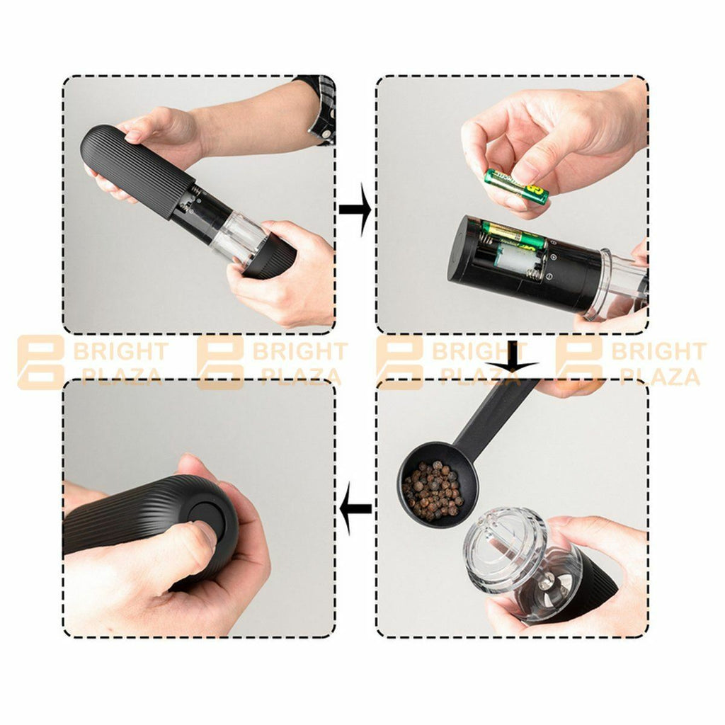 Electric Salt Pepper Grinder Mill Shaker One Touch Push Button LED Light Battery