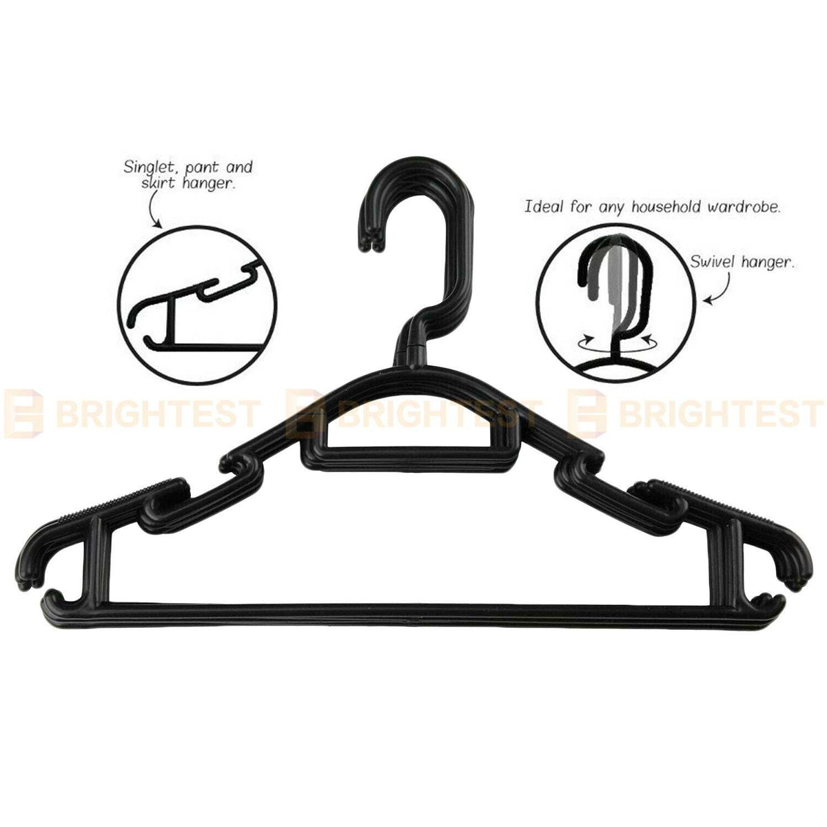 Plastic Coat Hangers Clothes Bulk Black Clothing Coathangers Shirt Suit Swivel H
