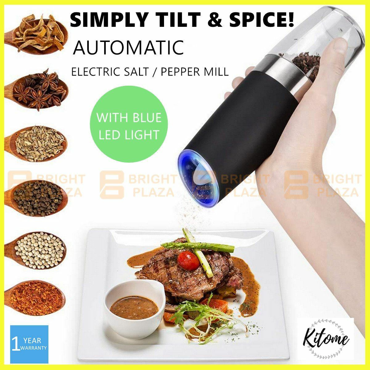 Electric Salt Pepper Grinder Mill Shakers Stainless Steel LED Light Battery Auto