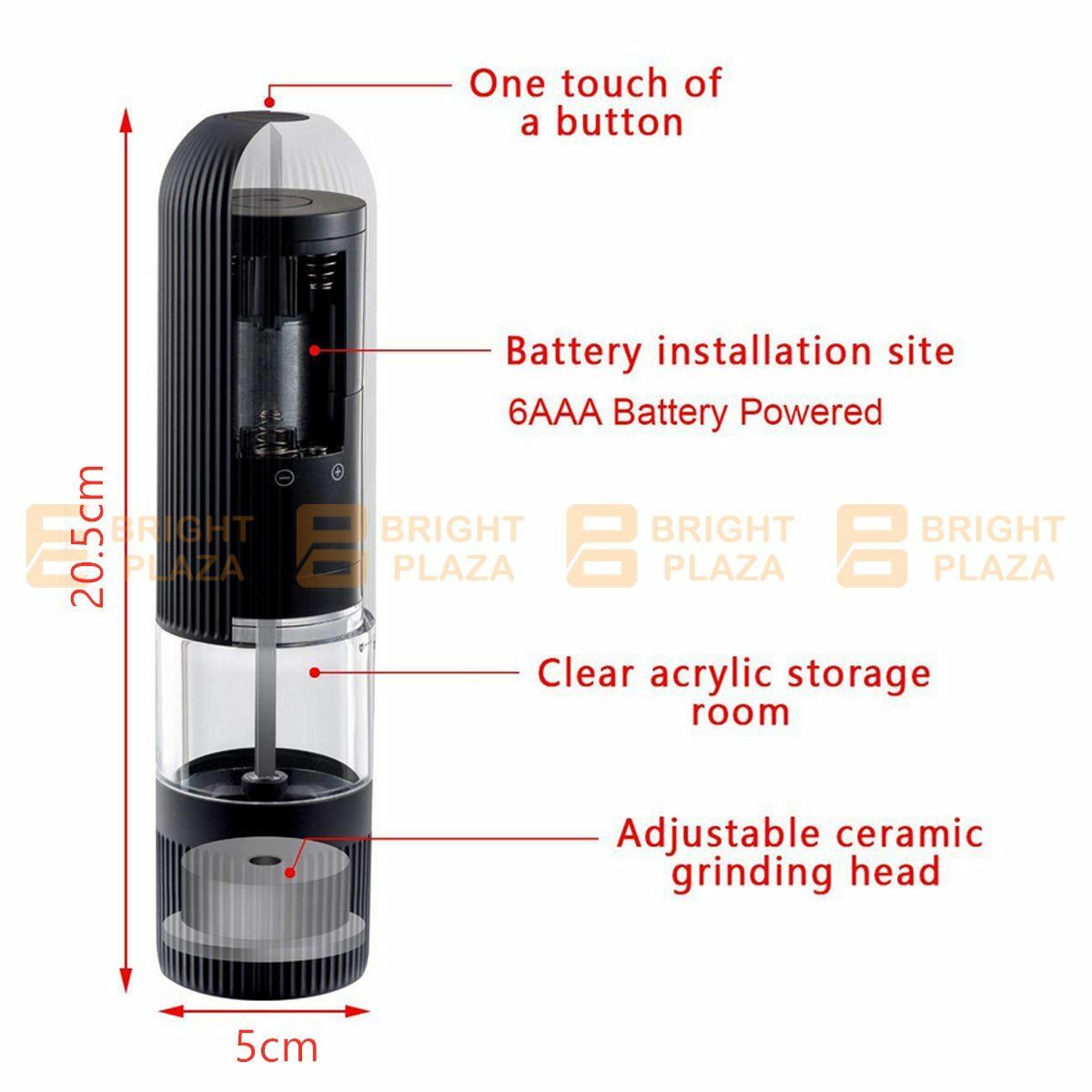 Electric Salt Pepper Grinder Mill Shaker One Touch Push Button LED Light Battery