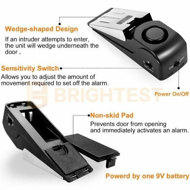 2 x Portable Wedge Door Stop Alarm Device Alerter Home Security Vibration Trigge