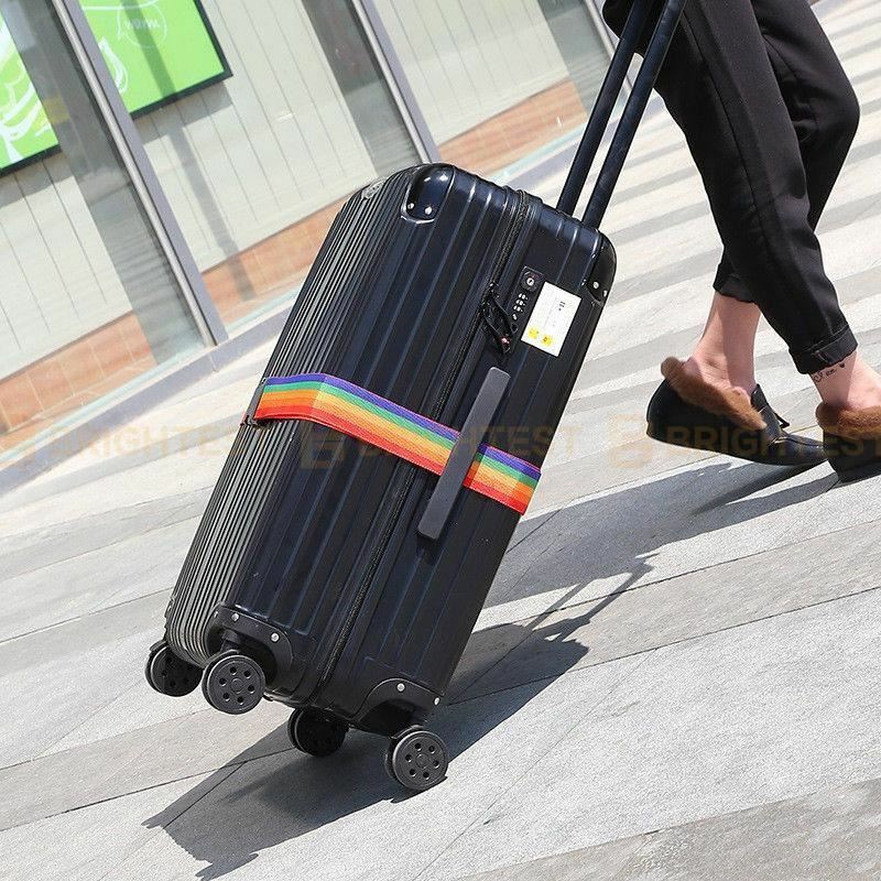 2 Piece Luggage Strap Suitcase Belt Adjustable Secure Nylon Packing Clip Rainbow