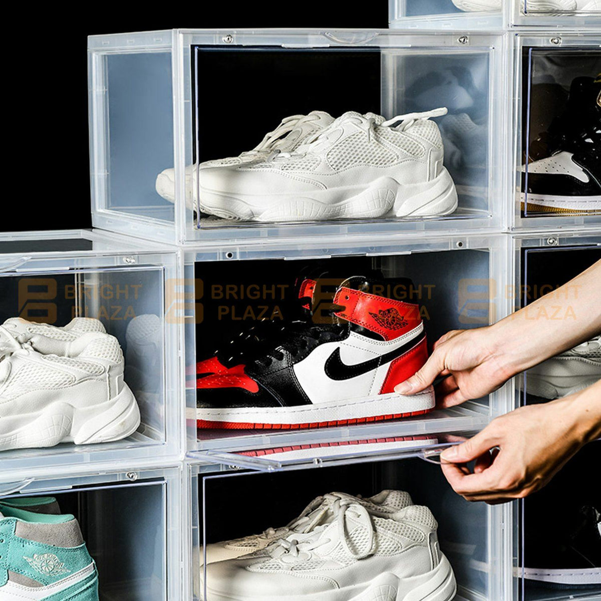 Premium Sneaker Display Shoe Box Storage Case Clear Plastic Boxes Side Stackable