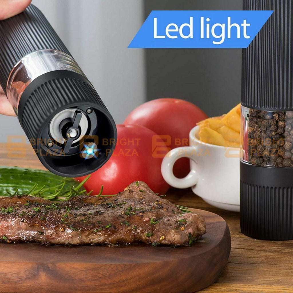 Electric Salt Pepper Grinder Mill Shaker One Touch Push Button LED Light Battery