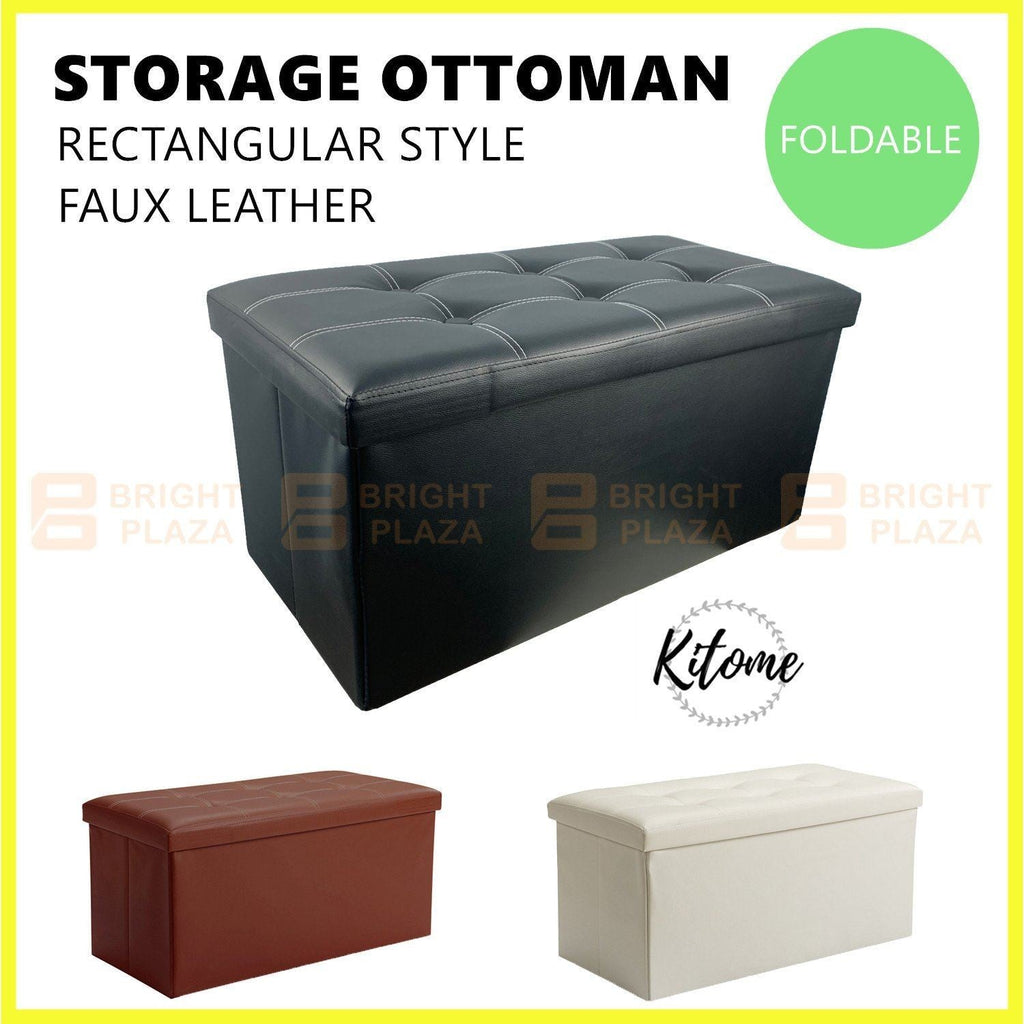Large Folding Ottoman Storage Footstool Stool Box Pouf Seat Faux Leather Rect.