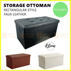 Large Folding Ottoman Storage Footstool Stool Box Pouf Seat Faux Leather Rect.