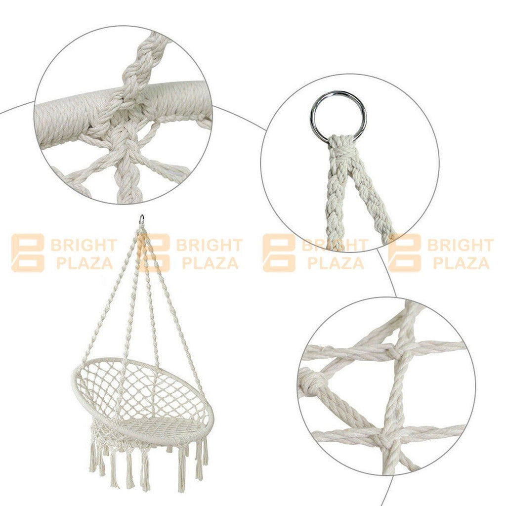 Large Hammock Chair Macrame Cotton Rope Swing Bed Relax Outdoor Hanging Seat Sit