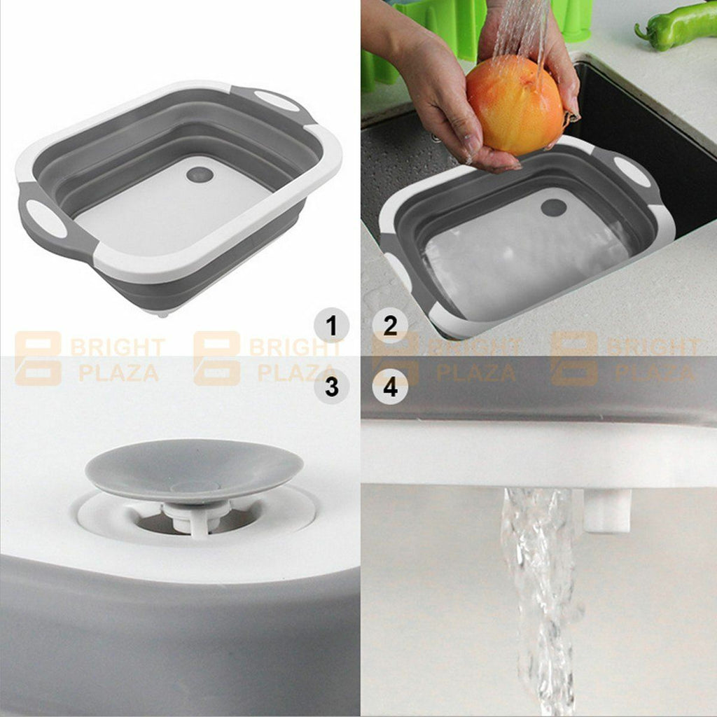 Foldable Kitchen Chopping Board Storage Basket Colander Wash Basin Portable 2in1