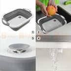 Foldable Kitchen Chopping Board Storage Basket Colander Wash Basin Portable 2in1