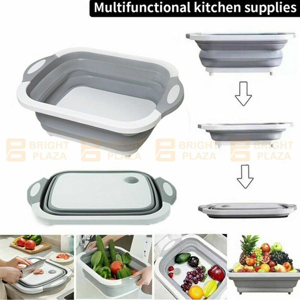 Foldable Kitchen Chopping Board Storage Basket Colander Wash Basin Portable 2in1