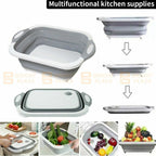 Foldable Kitchen Chopping Board Storage Basket Colander Wash Basin Portable 2in1