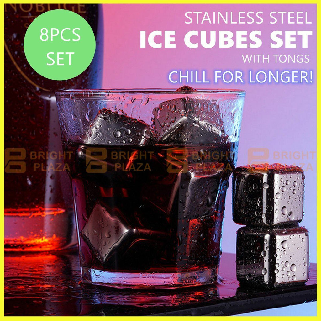 8pcs Stainless Steel Ice Cubes Whiskey Wine Metal Stones Cooling Rocks Cooler