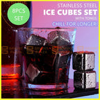 8pcs Stainless Steel Ice Cubes Whiskey Wine Metal Stones Cooling Rocks Cooler