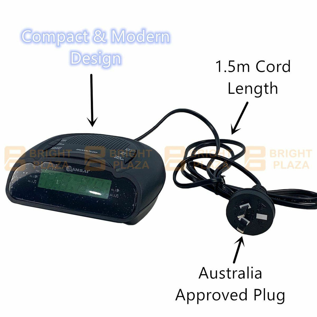 Digital Alarm Clock Radio AM/FM Large Green LED Display Snooze Sleep Backup Dual