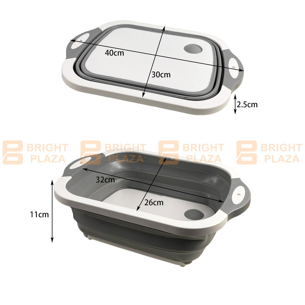 Foldable Kitchen Chopping Board Storage Basket Colander Wash Basin Portable 2in1