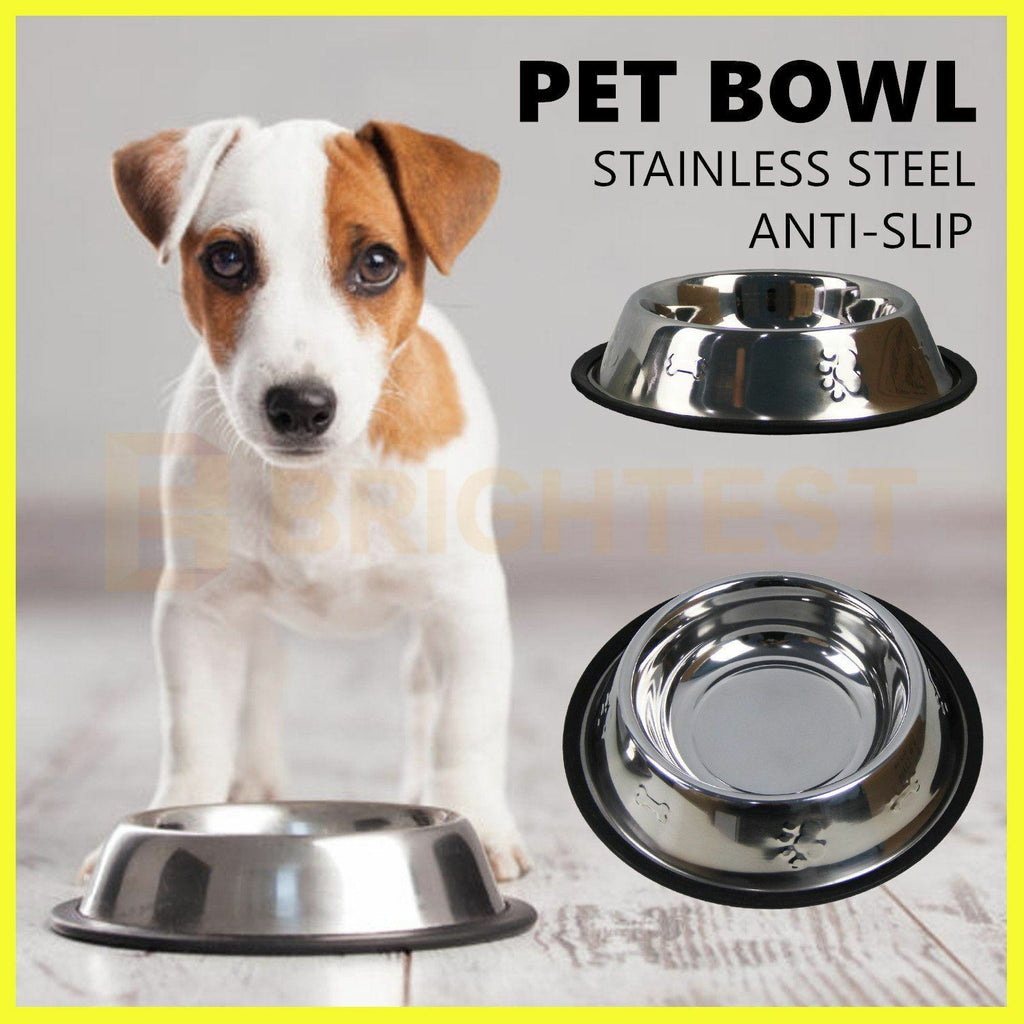 Stainless Steel Pet Bowl Water Bowls Portable Anti Slip Feeder Dog Cat Embossed