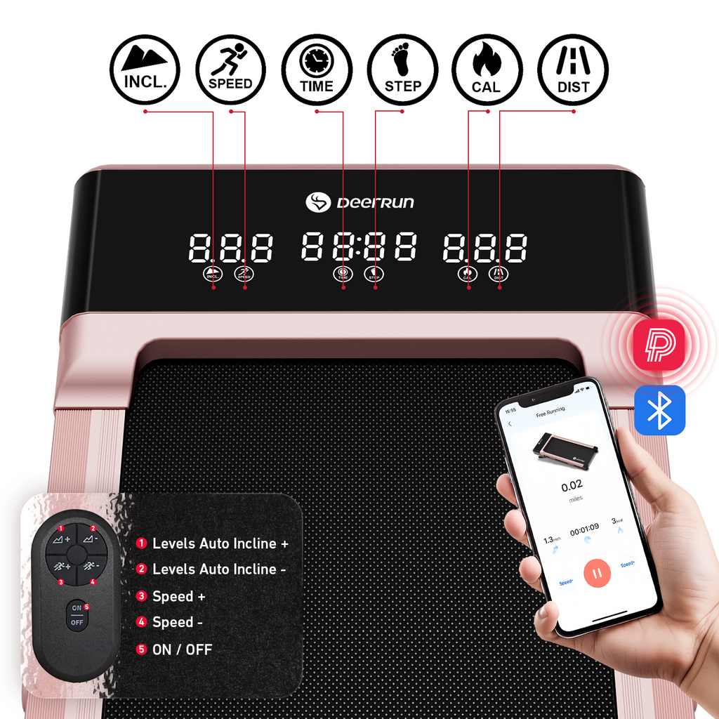 DeerRun Z10 12% Auto Incline Smart Walking Pad Treadmill with remote control Pink-Fat-burning & fitness friendly