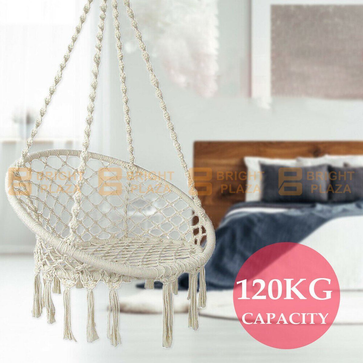 Large Hammock Chair Macrame Cotton Rope Swing Bed Relax Outdoor Hanging Seat Sit
