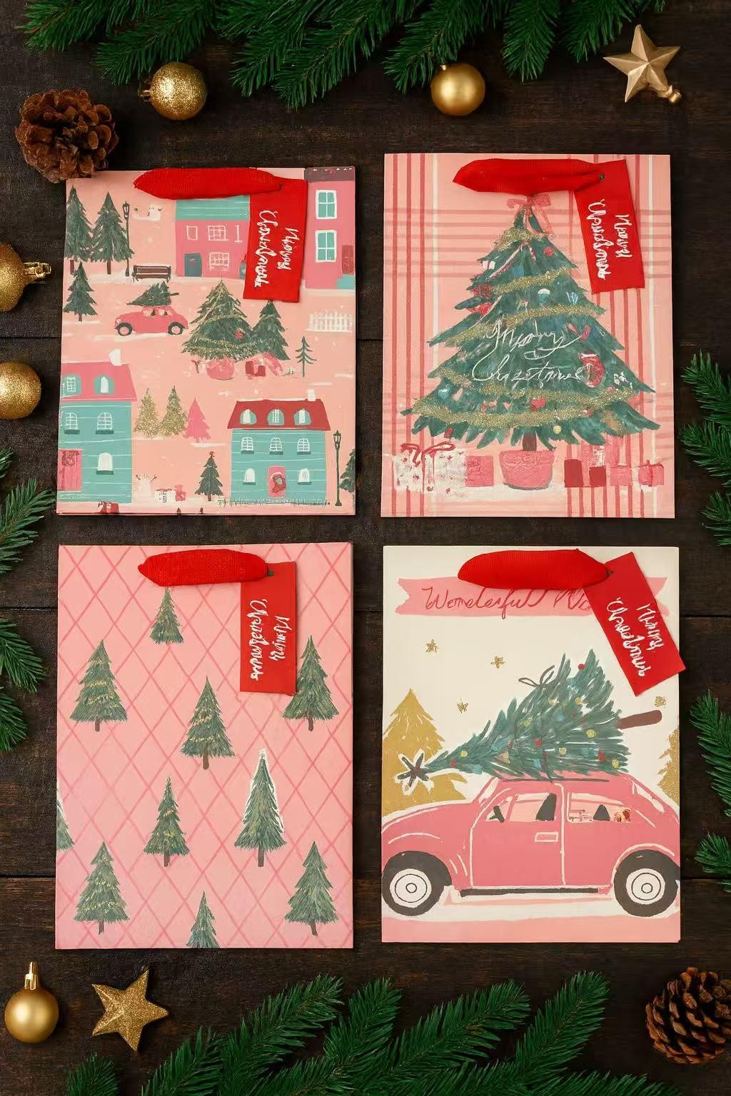 12x Christmas Gift Bags 18x23cm Assorted Designs Xmas Present Bags Gift Bag Set