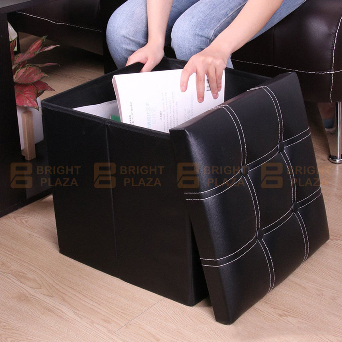 Folding Ottoman Storage Cube Footstool Stool Box Pouf Seat Bench PU Faux Leather